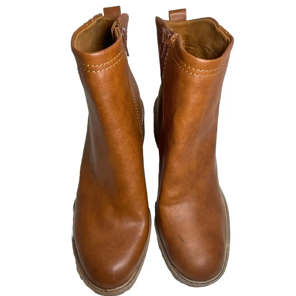 Zodiac Women's Boot Greyson Cognac Ankle Bootie Sz 10 Block Heel